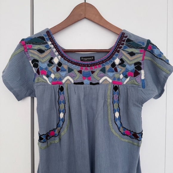 Women Dress embroidered short sleeves M Fragonard blue - Picture 2 of 3